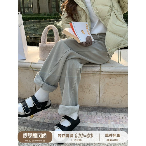 Прямые свободные джинсы, утепленные приталенные зимние штаны, высокая талия, подходит для подростков, свободный крой