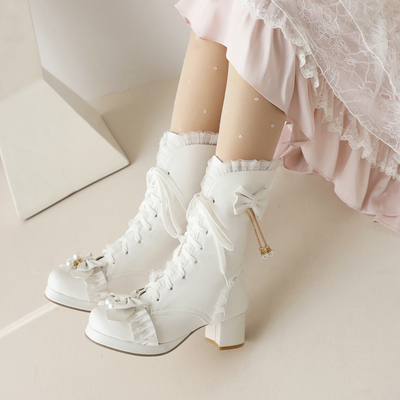 taobao agent White universal cute soft high winter boots, Korean style, Lolita style
