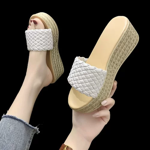 Летняя модная плетеная универсальная высокая пляжная обувь на платформе, 2022, в корейском стиле