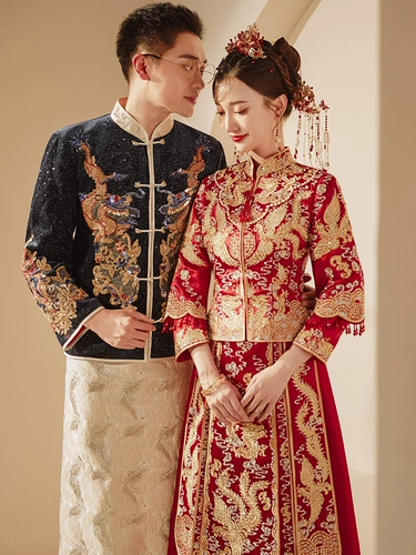 Традиционный свадебный наряд Сюхэ, свадебное платье, комплект подходит для мужчин и женщин, коллекция 2023, дракон и феникс
