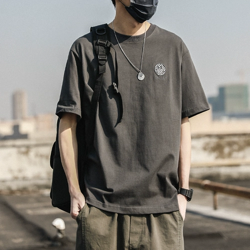 Японская трендовая летняя хлопковая футболка с коротким рукавом для влюбленных для отдыха, с вышивкой