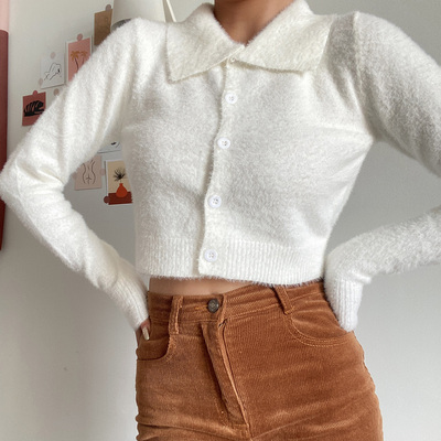 taobao agent Retro cute colored short knitted sweater, cardigan, American style, high waist