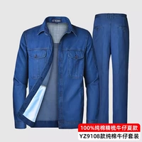 Хлопковый летний джинсовый лонгслив, нарукавники, комплект