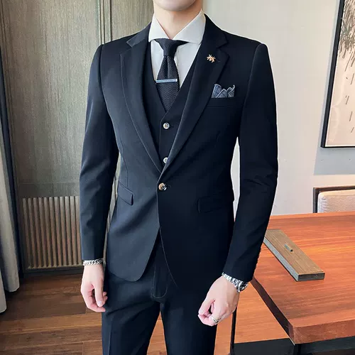 Мужской комплект, пиджак классического кроя, свадебное платье, 3 предмета, в корейском стиле