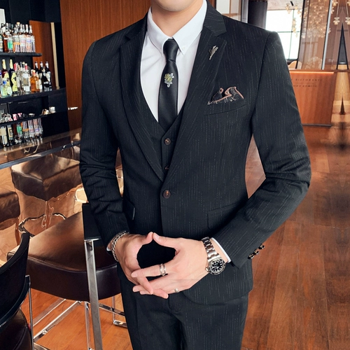 Мужской комплект, пиджак классического кроя, свадебное платье, 3 предмета, в корейском стиле