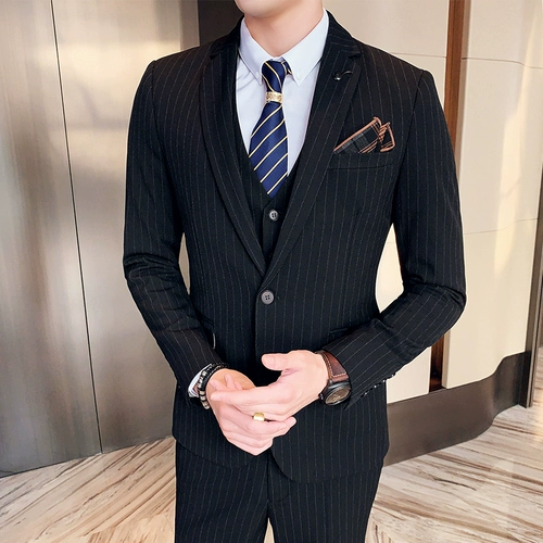 Мужской комплект, пиджак классического кроя, свадебное платье, 3 предмета, в корейском стиле