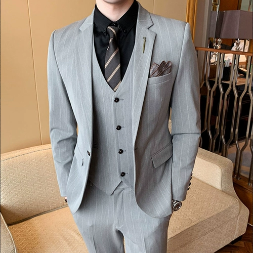 Мужской комплект, пиджак классического кроя, свадебное платье, 3 предмета, в корейском стиле