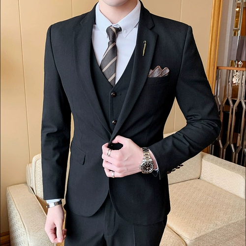 Мужской комплект, пиджак классического кроя, свадебное платье, 3 предмета, в корейском стиле