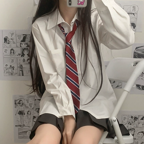 Лонгслив, орган, цветная демисезонная рубашка, японская школьная юбка, базовая униформа, короткий рукав