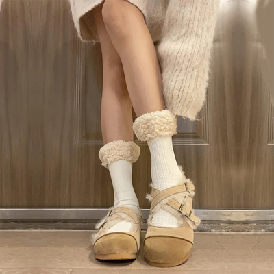 taobao agent Japanese demi-season keep warm fleece socks, fitted