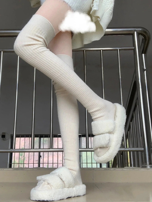taobao agent Colored velvet keep warm high boots, demi-season knitted universal socks, fitted