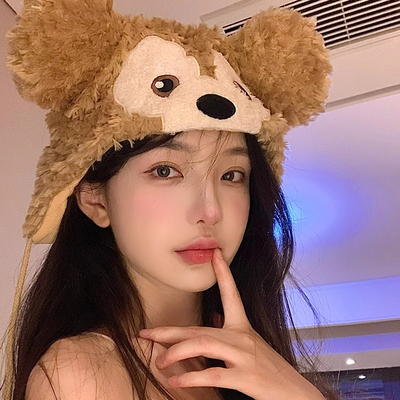 taobao agent Internet celebrity plush Diffi bear hat girl autumn and winter models face face, sweet cartoon, thick and warm ears