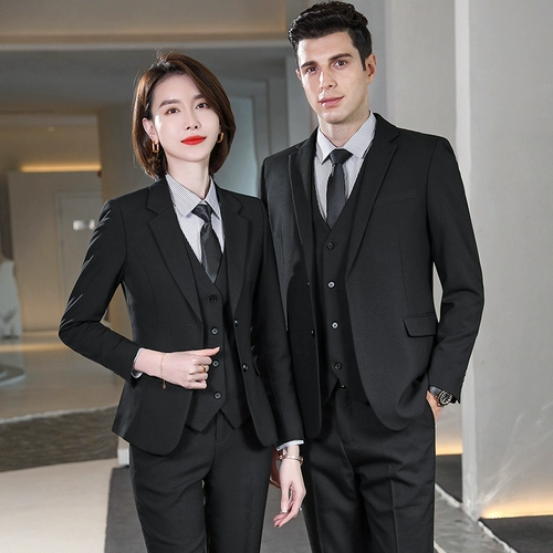 Элитный черный комплект подходит для мужчин и женщин, демисезонный пиджак классического кроя для работы
