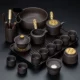 16 голов фиолетового песка (Wufu Linmen) боковая ручка/золото+прямоугольный (ореховый) черный
