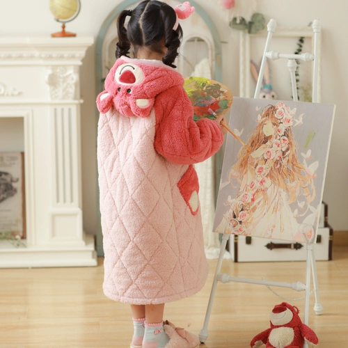 Детская коралловая бархатная демисезонная пижама, стеганый длинный милый фланелевый зимний банный халат, с медвежатами