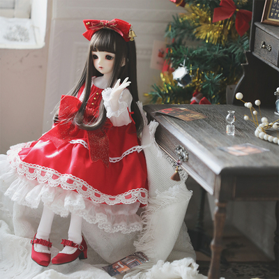 taobao agent [Bankruptcy Girl] BJD baby clothing three four five six points New Year Christmas red Lolita skirt free shipping set