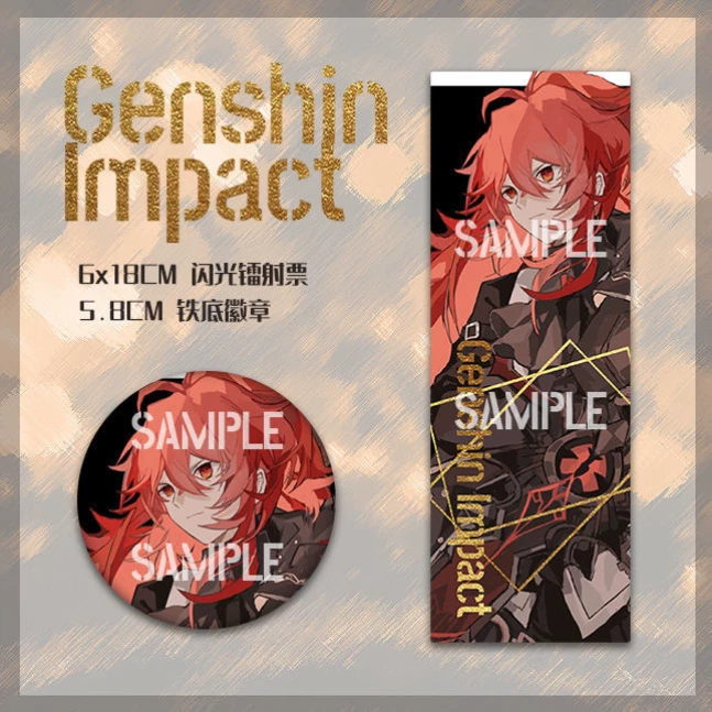 Набор значков и закладок Genshin Impact — круглые значки ≈5,8 см и билеты 6×18 см