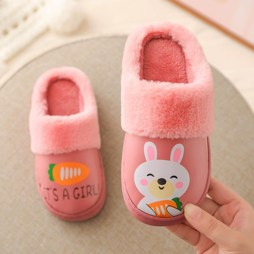 Детские зимние мультяшные полиуретановые милые тапочки подходит для мужчин и женщин для принцессы, нескользящие удерживающие тепло туфли, 1-6 лет