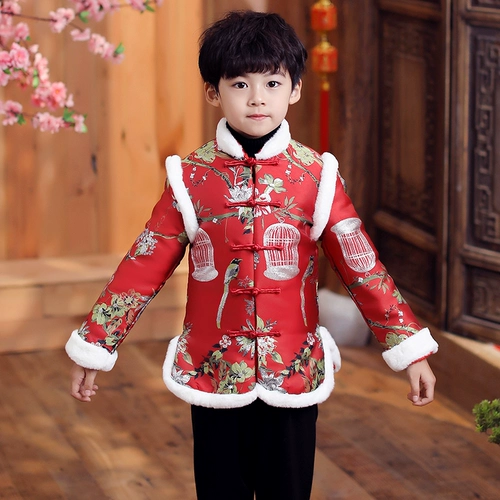 Детское ханьфу, костюм мальчика цветочника, детский пуховик, китайский стиль, увеличенная толщина