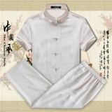 Ханьфу для пожилых людей, летний комплект, из хлопка и льна, китайский стиль, для среднего возраста, короткий рукав
