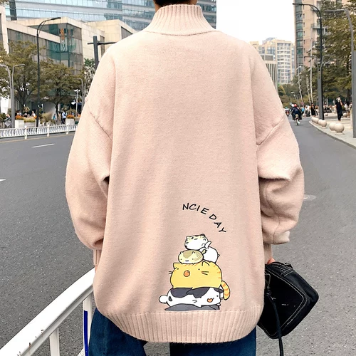 Флисовый динозавр, свитер, трендовая трикотажная утепленный лонгслив, пуховик, высокий воротник, оверсайз, в корейском стиле