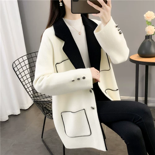 Демисезонный трикотажный двусторонний пиджак классического кроя, модная куртка, шерстяное пальто, средней длины