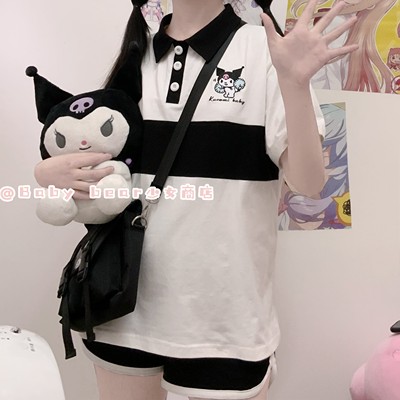 taobao agent Shorts, set, cotton T-shirt, pijama, with short sleeve, polo collar