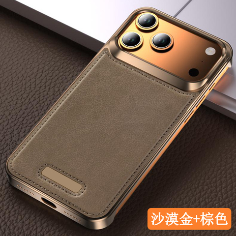Luxury Leather & Metal Frame Magsafe – 17, 17 Air, 17 Pro, 17 Pro Max iPhone Case