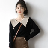 Осенний дизайнерский трикотажный черный тонкий свитер, 2020, тренд сезона, по фигуре