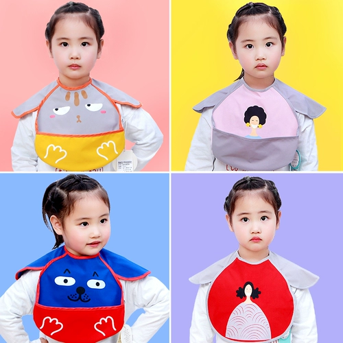 Защитный комплект, водонепроницаемый детский нагрудник для прикорма, слюнявчик для еды, с карманом, сзади на завязках