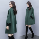 Зеленое шерстяное пальто, куртка, длинный осенний плащ, средней длины