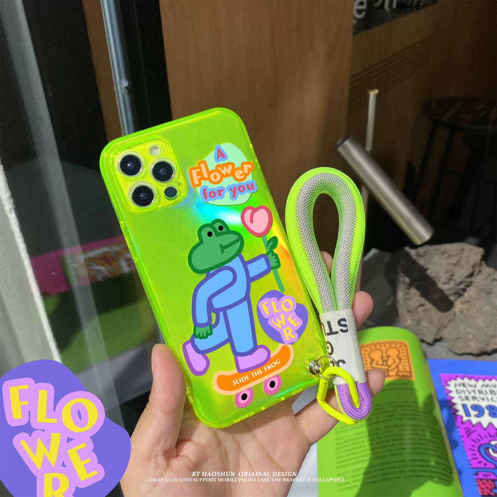 绿色青蛙适用于iphone12pro Max苹果11手机壳iphonexr荧光xsmax镭射搞怪xr软8plus女款7全包6p挂链防摔保护套