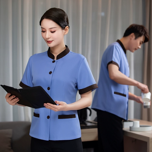 Cleanor Summer New Short -sleed Work Service Hotel Host House Правительство тетя работа на заказ логотип