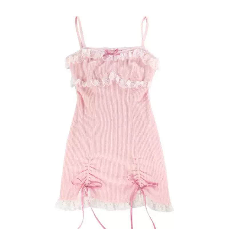 Японское сладкое лолита платье LACE ЖЕНЩИНАМ БУТЫК ПУГОВИЦЫ РОЗОВЫЙ KAWAII ВЕЧЕРИНКА