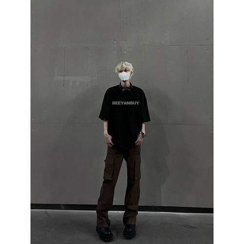 Летняя черная цветная футболка, в американском стиле, короткий рукав, европейский стиль