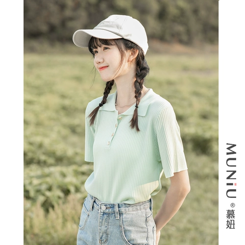 Tide, летняя трикотажная свежая цветная дизайнерская футболка, воротник поло, сезон 2021, тренд сезона