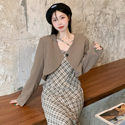 taobao agent Autumn classic suit jacket, plaid dress, plus size, fitted, french style