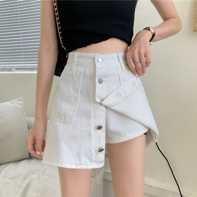 taobao agent Denim mini-skirt, shorts, skirt, plus size, high waist, A-line, 2021 collection, hip-accented