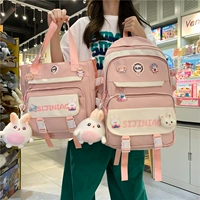 Розовая большая сумка для учебы, значок, кролик, подвеска