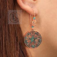 .Fashion accessories alloy carved flower earrings Turquoise