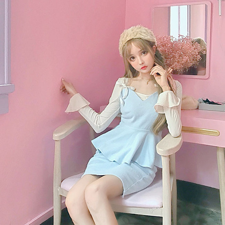 girly fancy club*newnew定制 少女冬季可爱套装裙甜美毛呢两件套