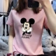 Ga châu Âu 2021 áo thun trắng ngắn tay Mickey mới phụ nữ cotton tinh khiết màu đen lỏng lẻo nửa tay áo sơ mi phụ nữ - Áo phông