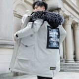 Мужской пуховик с пухом, длинная демисезонная утепленная куртка, средней длины