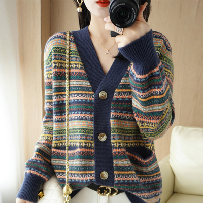 taobao agent Demi-season woolen cardigan, jacket, velvet sweater, knitted long-sleeve, V-neckline, increased thickness