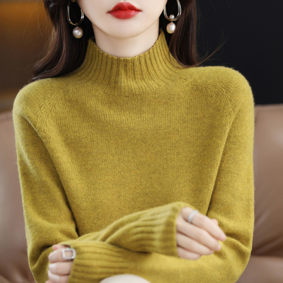 taobao agent Demi-season woolen solid sweater, knitted velvet long-sleeve, high collar