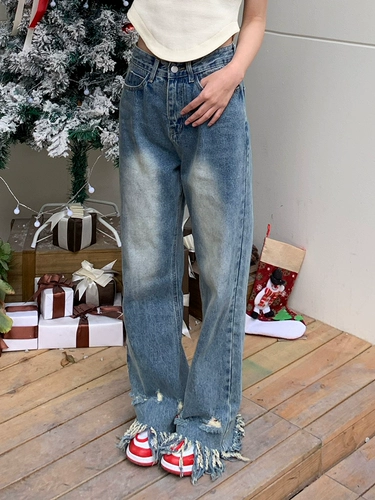 Швабра, весенние штаны, небольшие дизайнерские джинсы, коллекция 2022, тренд сезона, свободный прямой крой