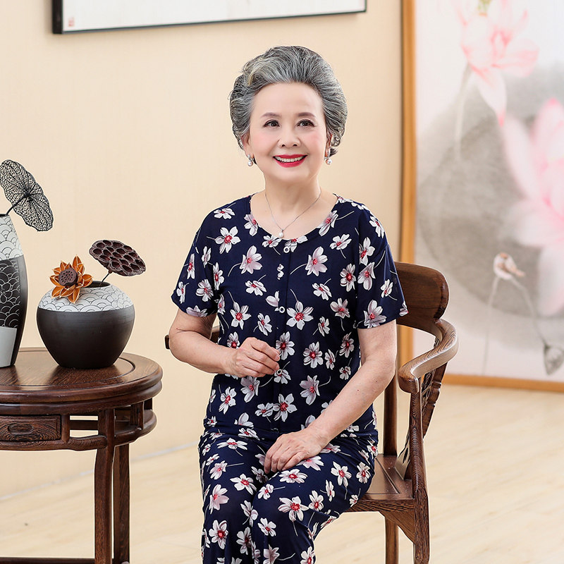 Buy Middleaged and elderly women's mother summer cotton silk pajamas