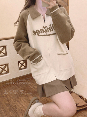 taobao agent Velvet retro baseball uniform, knitted sweater, cardigan with zipper, polo collar