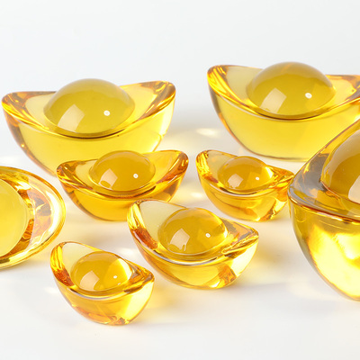 taobao agent Yellow Crystal Golden ingot Fortune Furniture Furniture Furniture Craftsmanship Gift New Home Buddha Wedding Decoration Glass