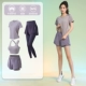 Сиреневая мини-юбка, комплект, тонкая одежда для йоги для спортзала, короткий рукав, 4 предмета